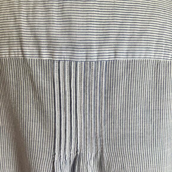 Chico's Blue White Stripe Popover Top Embroidered Beaded Tassels Size XL/16 Boho - Picture 12 of 13